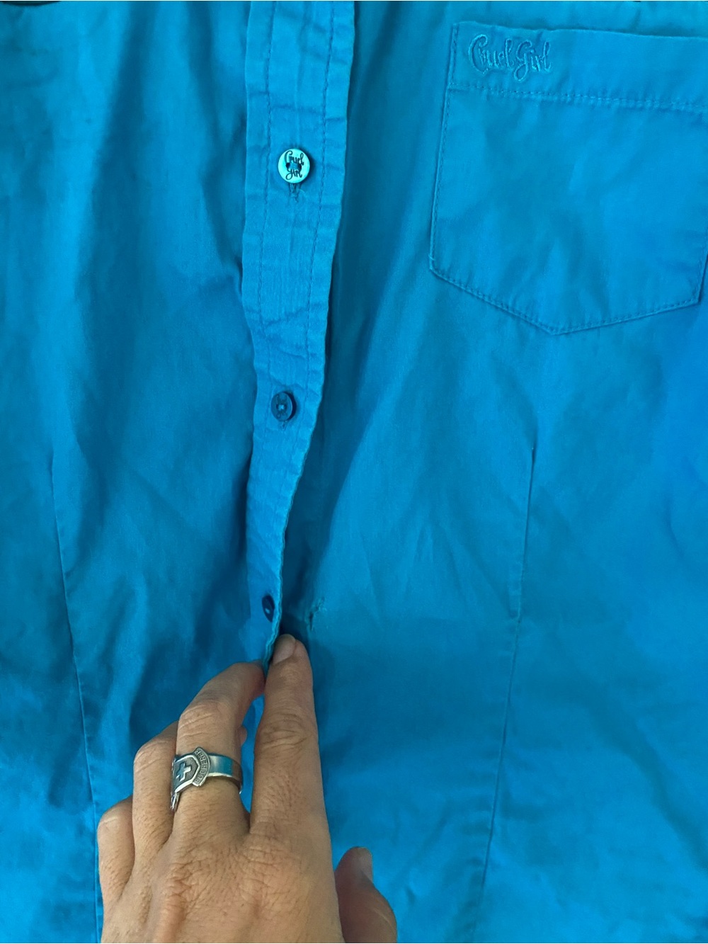 Cruel Girl Turquoise Western Logo Button-Up Shirt View 3
